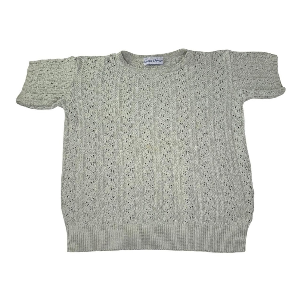 Vintage Cotton Forever Cable Knit Sweater Beige Cream Cottagecore Grandpa Large